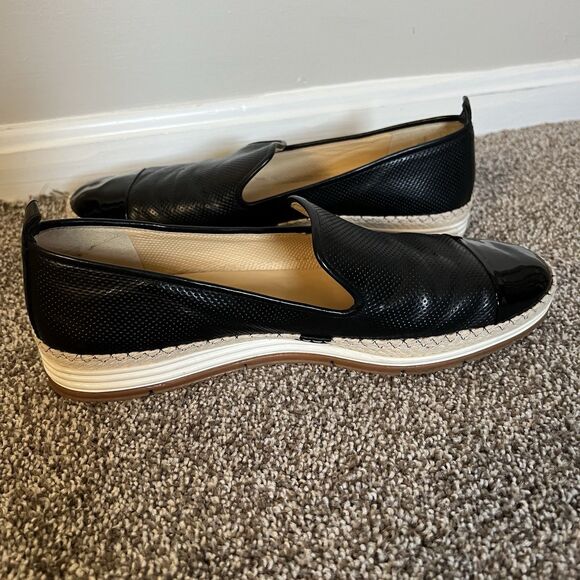 PAUL GREEN Posh Black Leather Cap Toe Perforated Espadrille Flats - Picture 6 of 11